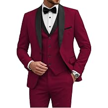 HUUTOE Mens Slim Fit Suits 3 Piece Shawl Lapel Tuxedo Prom Wedding Party Black Suit Jacket Vest Pants Set + Bow