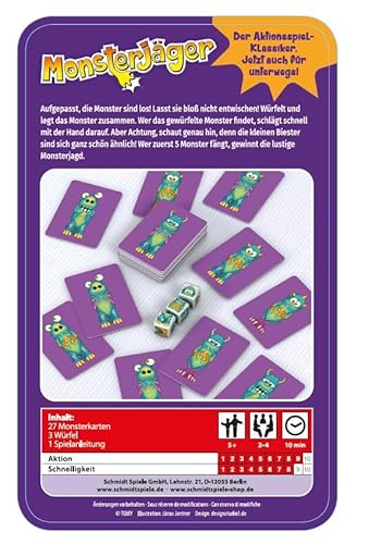 Schmidt Spiele 51443 Monsterjäger, Reisespiel, Bring mich mit Spiel in der Metalldose