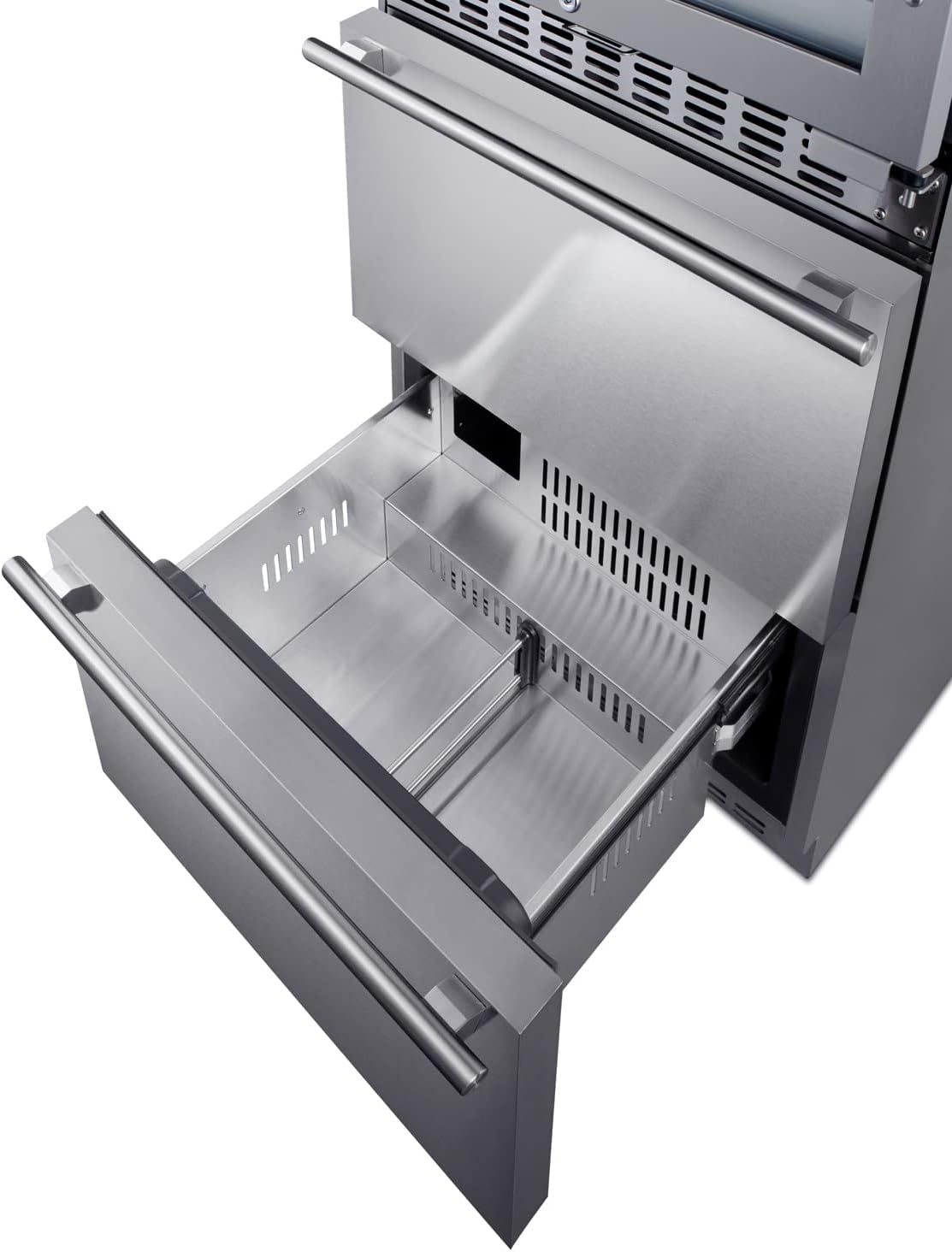 Summit 24” Combination Wine Cellar & 2-Drawer Refrigerator, Dual Zone Wine Cellar, 46 Bottle Capacity, Stainless steel- SWCDAR24