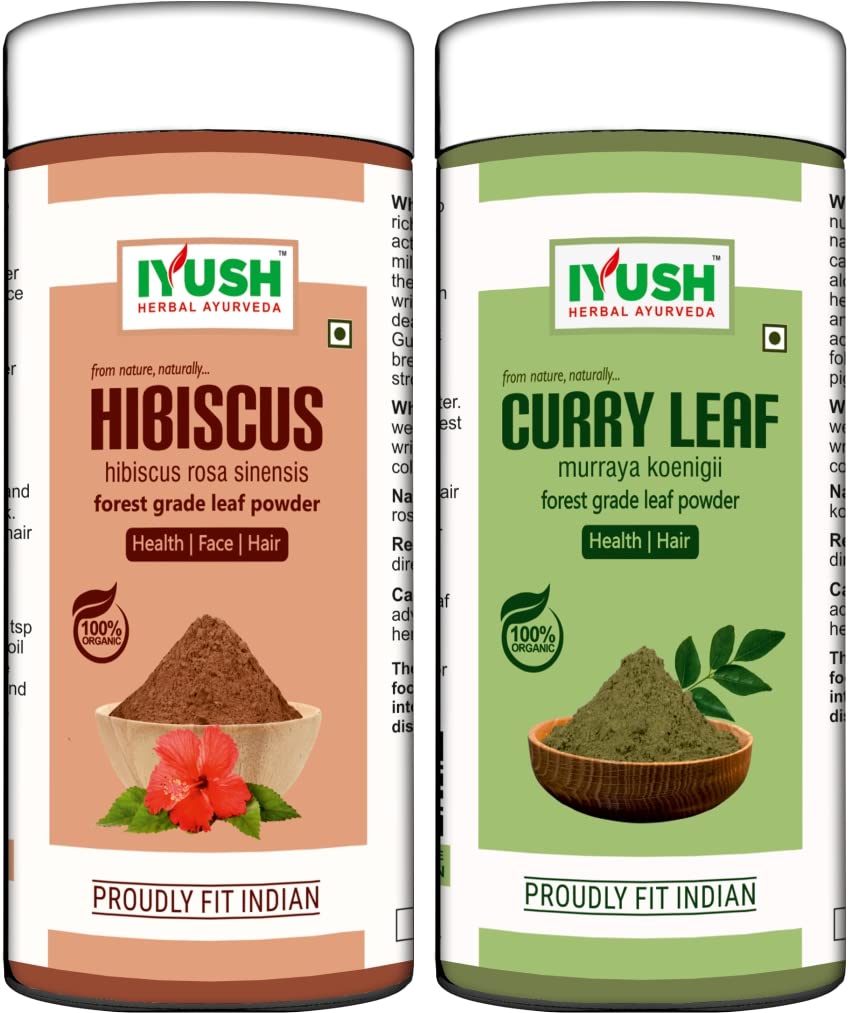 IYUSH Herbal Ayurveda Curry Leaves Powder and Hibiscus Powder for Hair
