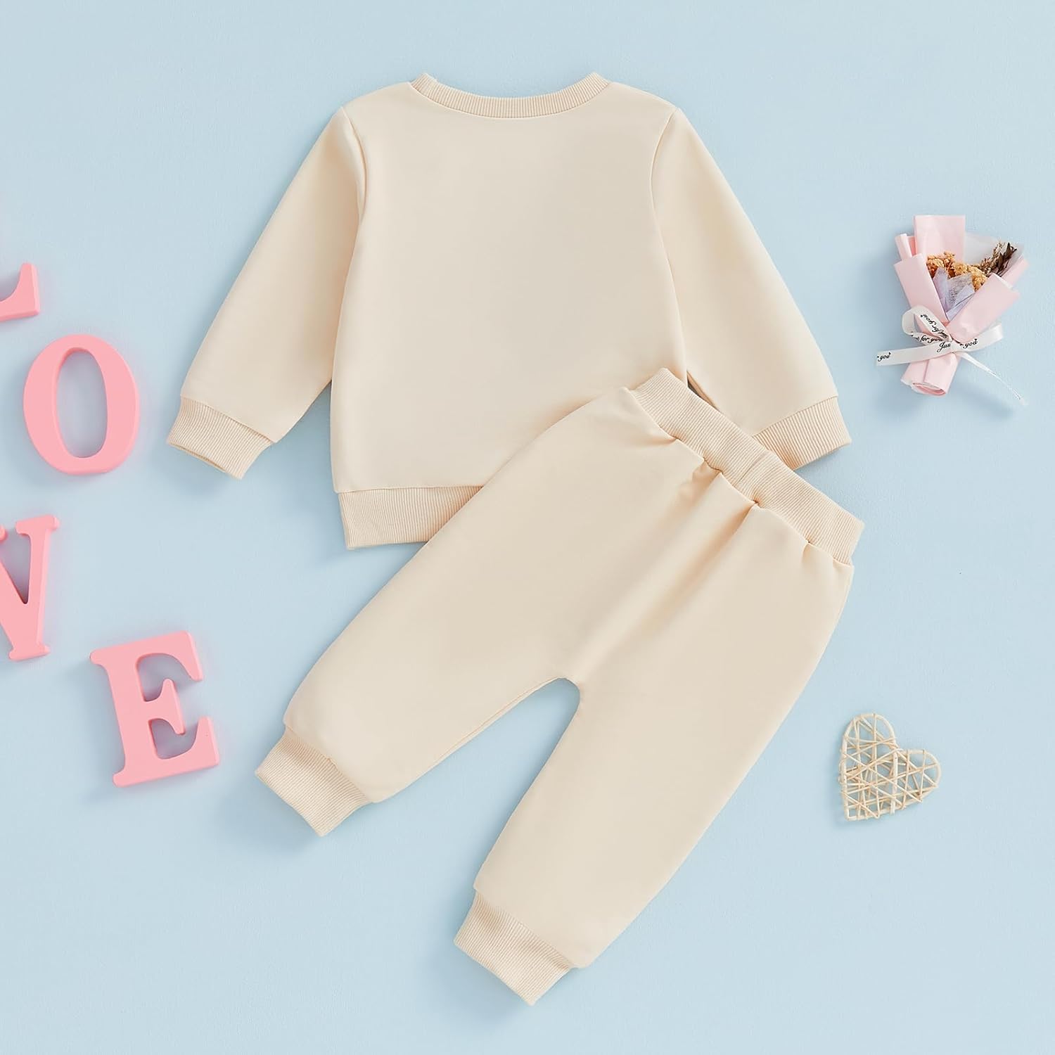 Madjtlqy Toddler Baby Girl Valentines Outfit Love Letter Embroidered Long Sleeve Sweatshirt Pants Set 2pcs Spring Clothes - Image 8