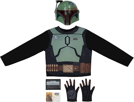 Star Wars The Mandalorian Child Halloween Costume Dress-Up Box - Tops, Gloves, Masks, and ID Cards of The Mandalorian, Boba Fett and Stormtrooper - Size M (8-10) Multi