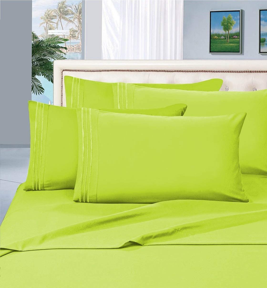 Elegant Comfort 2-Piece 1500 Thread Count Egyptian Quality Hypoallergenic Ultra Soft Wrinkle, Fade, Stain Resistant Pillowcases, Standard Size, Lime-Neon Green