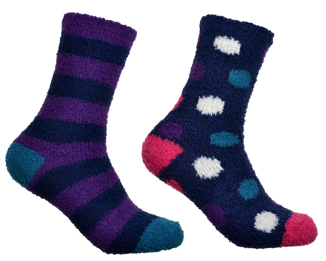 Wb Socks Women's Navy/ Purple Fluffy Cosy Socks - 2 Pair Pack