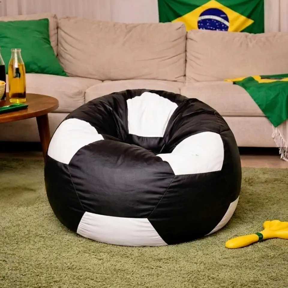 Puff Mini Bola Futebol,para Copa do Mundo, Infantil Decorativo Assento Confortável Ideal para,Sala, Quarto, Área Gamer (PRETO E BRANCO)