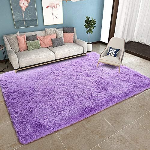 YOH Fuzzy Soft Modern Shaggy Area Rugs, Non-Slip Plush Fluffy Bedroom Furry Fur Rugs, Indoor Comfy Accent Floor Carpet for Dorm Living Nursery Kids Girls Room Home Decor, 5 x 8 Feet Purple