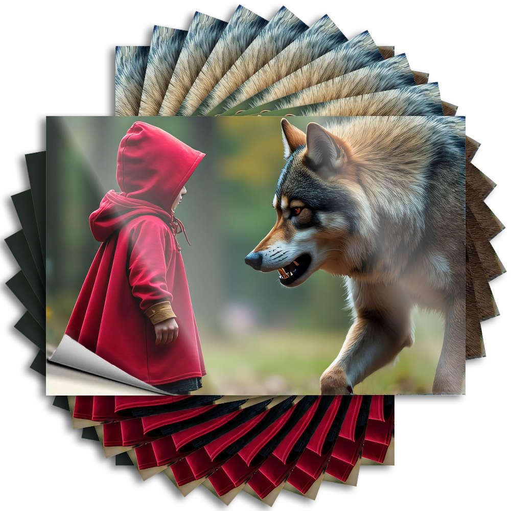Farmhouse Outdoor Decor, Quote Funny Door Quote Stickers, Square No Residue Decals for Luggage | Microfiber Party Favor Custom A Child in A Red Hood Confronts A Wolf(8X12CM)