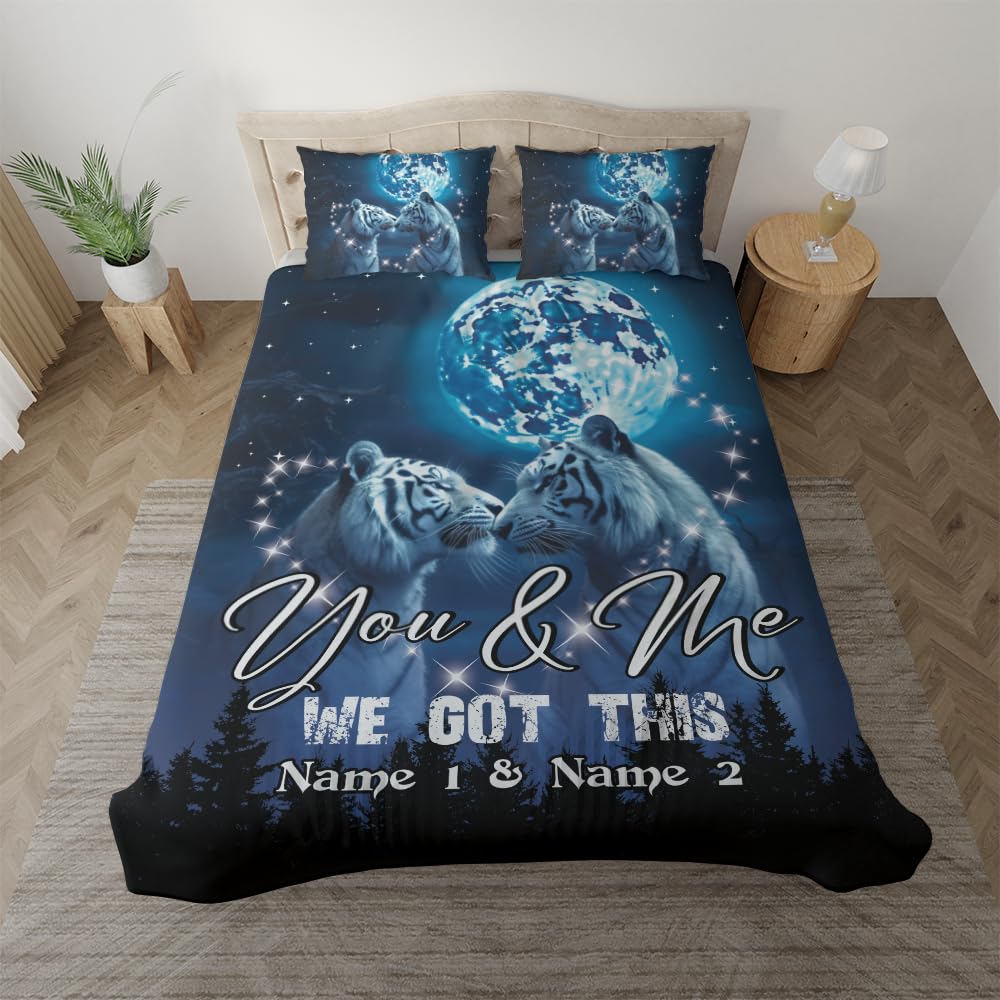 Camelliaa Shop Personalized Name Wild Animal Bedding Set, Bedroom Bedding Set for Couple, Wild Animal Bedroom Bedding Set