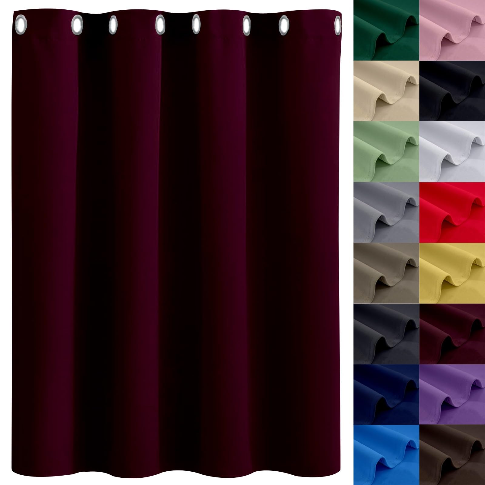 GAIFNAG Total Blackout Curtains 50 x 200 cm Insulated Energy Efficiency Eyelet, Multiple Size and Colour Sheer Curtains for Kitchens for Bedroom, Kitchen, Nursery, Red Wine