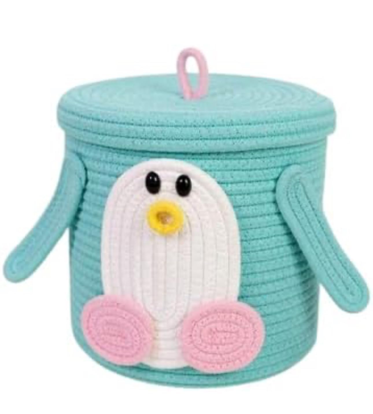 Aroma Brand Kids Lid Basket with Beautiful Characters - Rope Storage Basket for Baby Diaper, Stuffed Animal Storage Bin Rope Basket for Kids Toy, Baby Laundry Baskets with Lid (Sea Green Penguin)-image-38