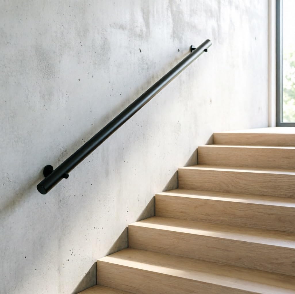 Dmchengma One Color Modern Interior Wood Stair Hand Rail, 1Ft/2Ft/3Ft/4Ft Wall Mount Anti-Slip Black Round Safety Grab Banister(8Ft/240Cm)