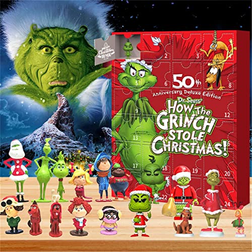 Weihnachten Adventskalender 2022 mit 24 grünen Monster Grinch Toys,24 Tage Weihnachten Countdown Kalender,Weihnachtsüberraschung Grinch Monster Spielzeug für Kinder Weihnachtsspielzeug&Geschenke (A) Cover