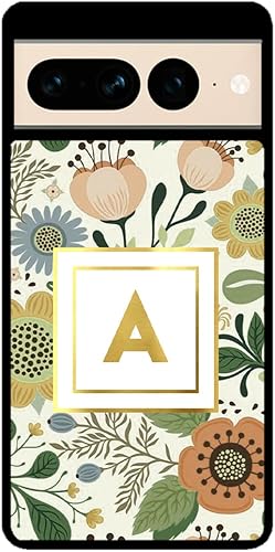 Vintage Flower Pattern Personalized Black Rubber Phone Case Compatible With Google Pixel 10, 10 Pro, 10 Pro XL, 9a, 9 Pro, Pixel 9, Pixel 9 Pro XL,