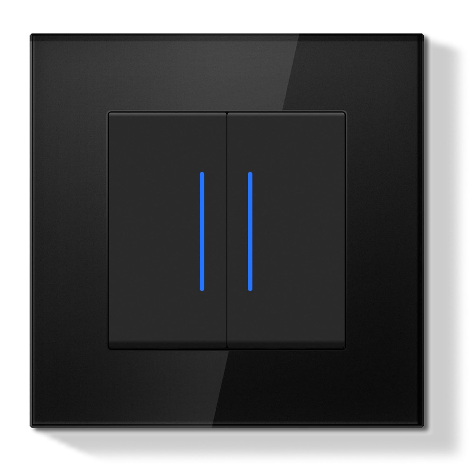 BSEEDLIFE Lichtschalter Unterputz 2-Fach 2-Weg，86 * 86mm Moderner Wandschalter mit Glasrahmen, Einfache Montage，Lichtschalter für Wohnzimmer, Schlafzimmer, Flur（mit Indikator Schwarz）