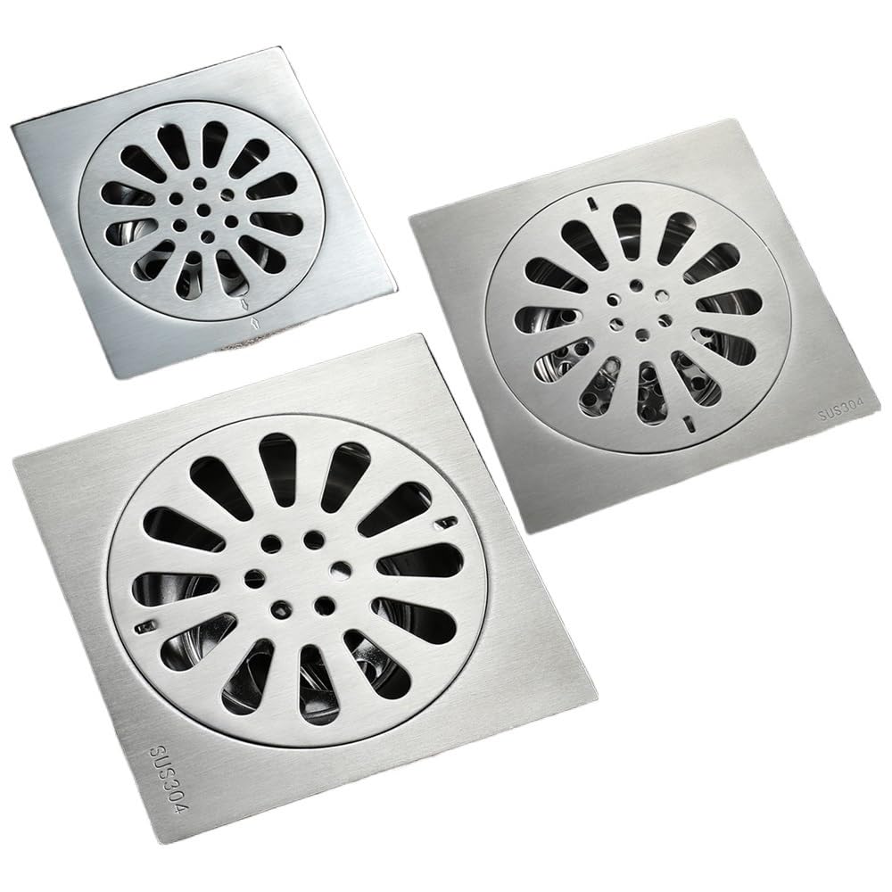 Sumidero Ducha Desagüe de Suelo de baño Cuadrado, 10cm, 12cm, 15cm, Acero Inoxidable Cepillado, Inodoro, Cocina, balcón, colador de Alambre Filtro Desague Ducha(Type C 15x15cm)