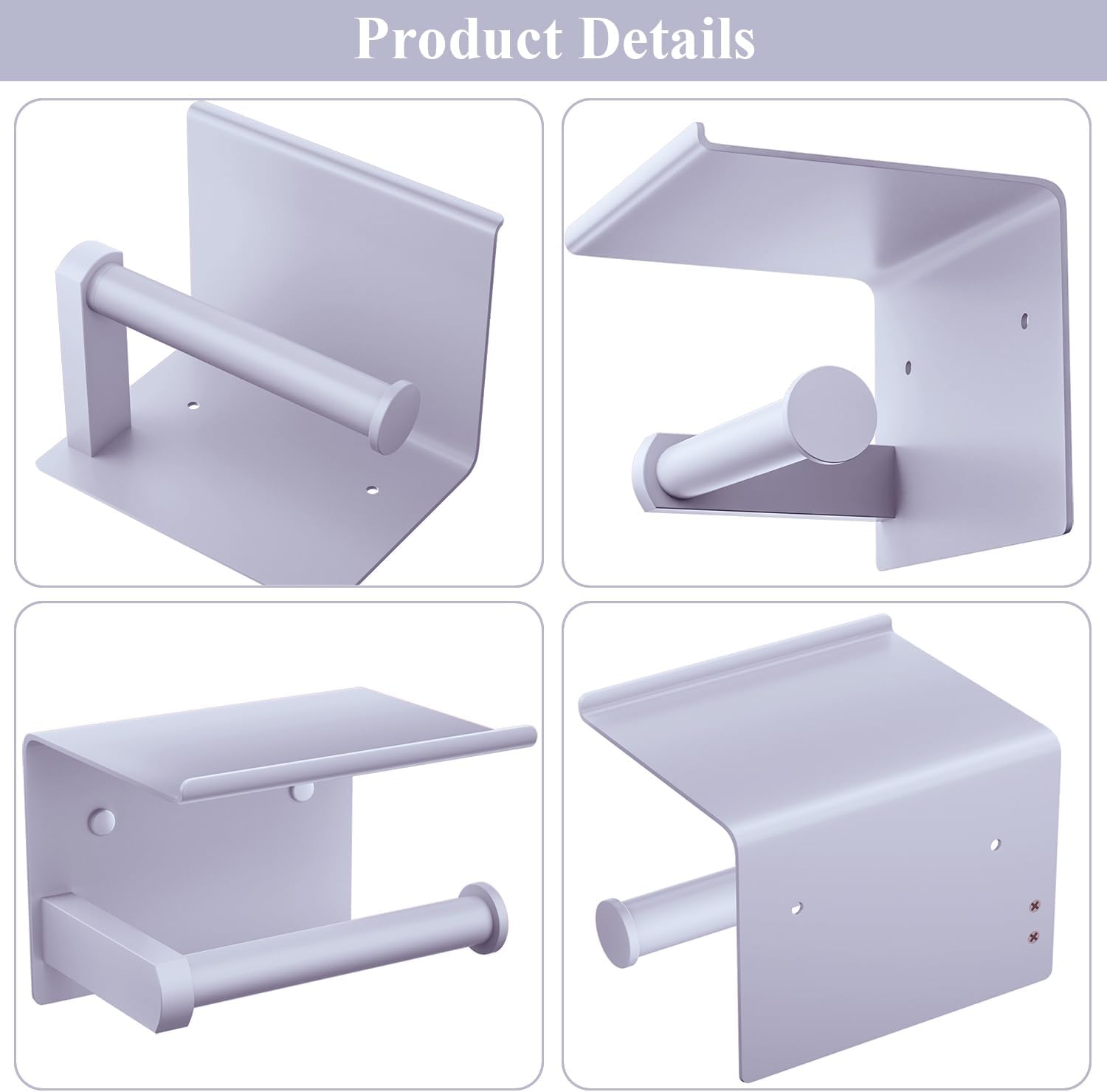 Tindbea Toilet Paper Holder with Shelf Adhesive or Screw Wall Mounted Toilet Paper Roll Dispenser Storage, Stainless Steel Bathroom Shelf Holder Accessories (Lavender Purple)