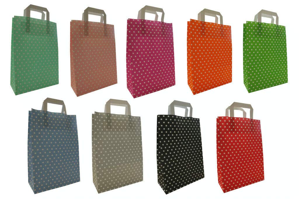 Papierowe torby z płaskimi uchwytami w kropki miętowe – różne rozmiary i ilości (22 + 10 x 31 cm, 100 sztuk)