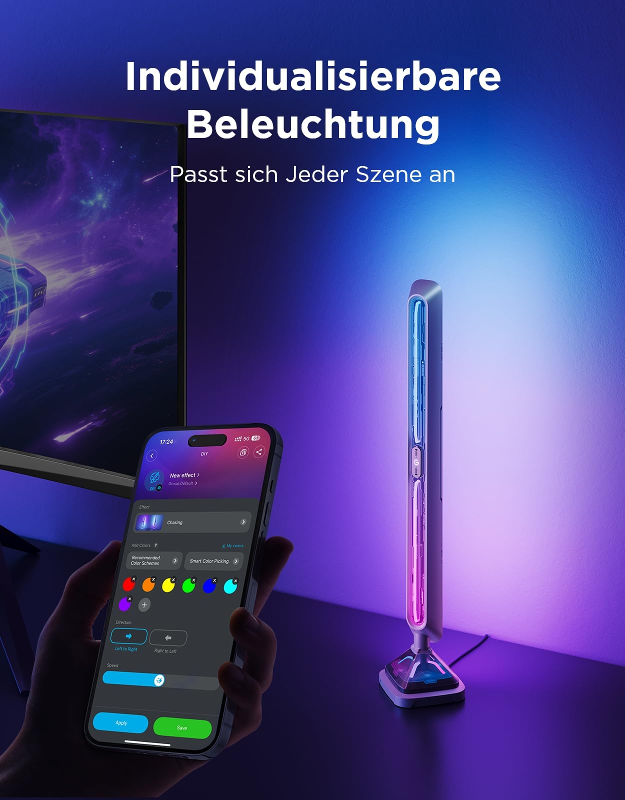 Govee RGBIC Gaming Light Bars, Cyberpunk LED Beleuchtung mit dreiseitiger RGB Ambient Light für PC, Monitor, Smarte WLAN & Bluetooth, 60+ Szenen, Kompatibel mit Alexa & Google Home, 2er-Set, Silber | Dreiseitiges RGB Licht für PC, Monitor, Smart-WiFi&Blue