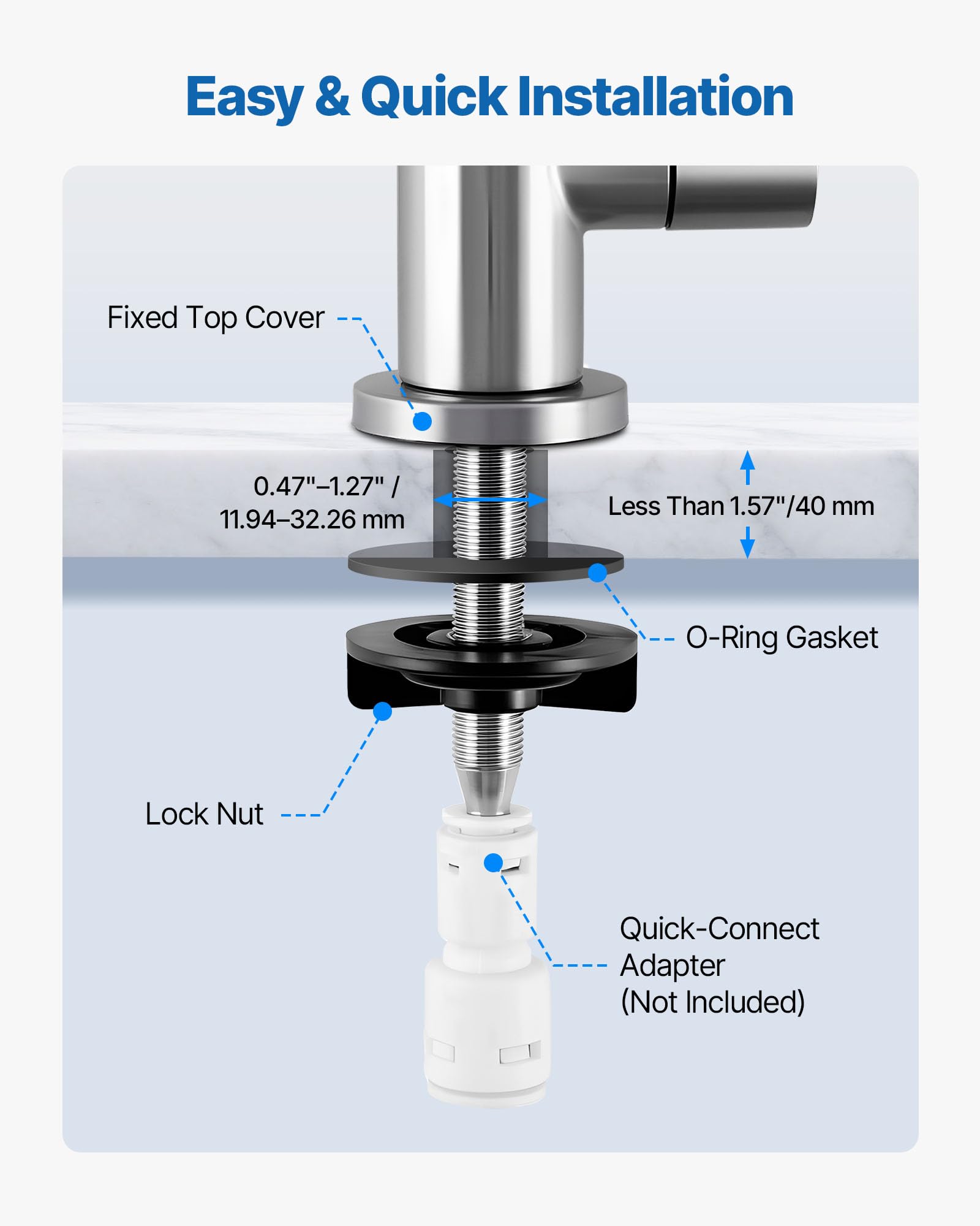 VEVOR Robinet d'eau potable sans plomb en acier inoxydable, robinet à osmose inverse avec valve en laiton massif, filtrée à arc élevé, pour évier cuisine, comptoir de bar, café, couleur nickel brossé