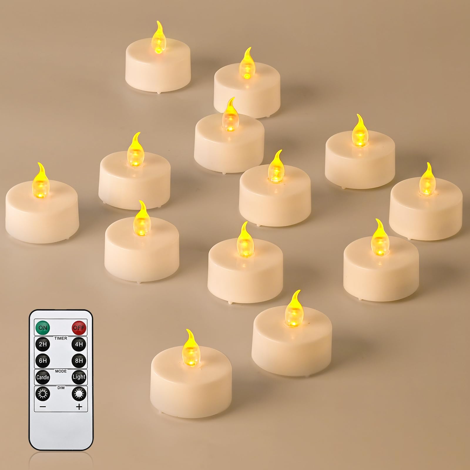 cimetech 24 velas de té LED con temporizador, mando a distancia, sin llama, velas eléctricas parpadeantes, funcionan con pilas, velas de té para el hogar, habitación, mesa, Halloween, decoración
