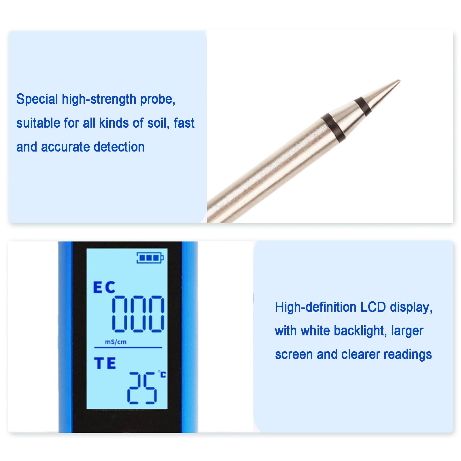 Kit di Analisi del Terreno Digitale, Misuratore di EC E Temperatura 2 in 1, con Sensore Elettrodo, Display LCD Retroilluminato, per Giardinaggio, Agricoltura, Allevamento, Prato, Piante