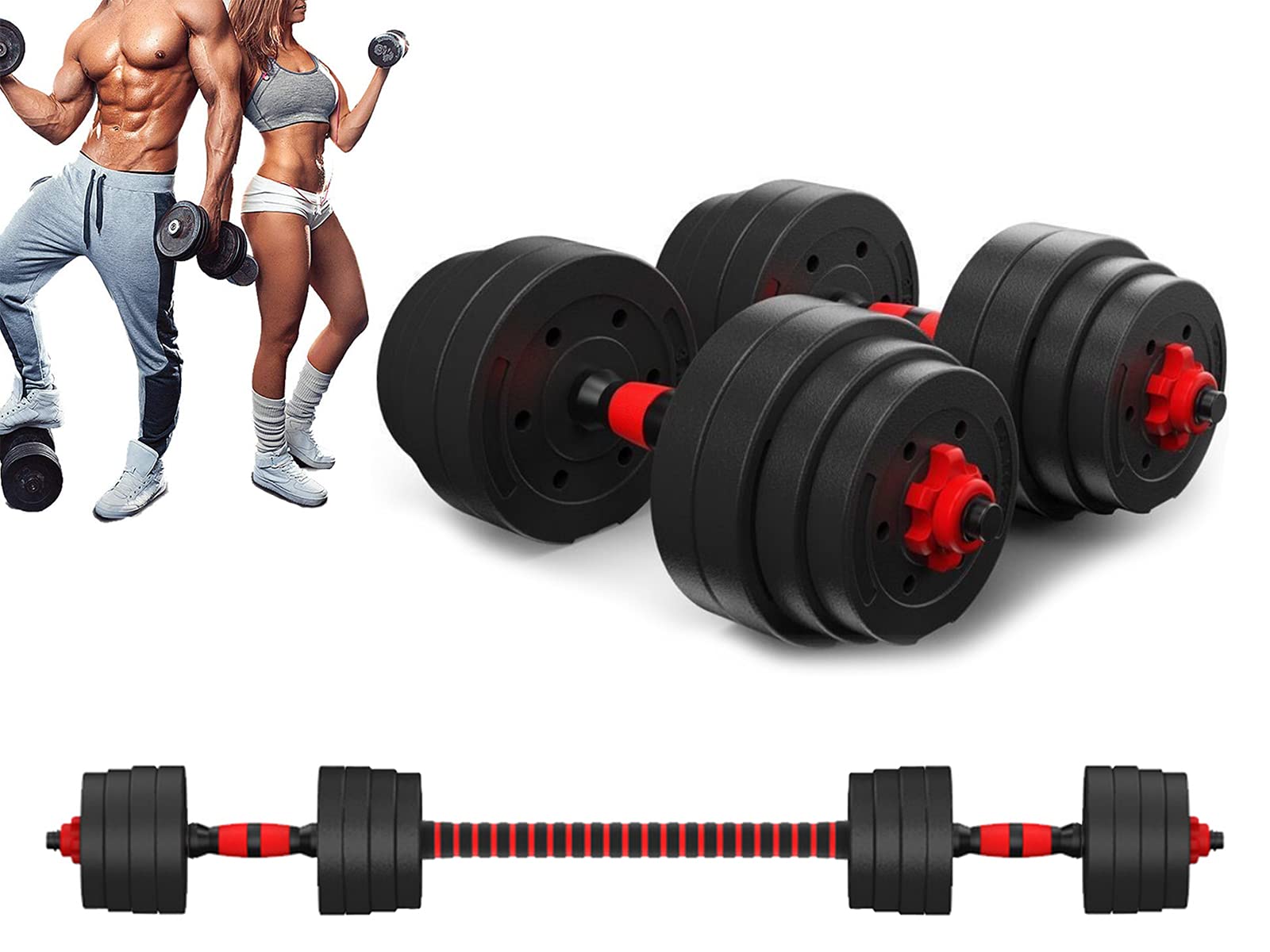 Adjustable Weight Dumbbell Barbell Kit 44LB 66LB 88LB Home Workout Equipment 88