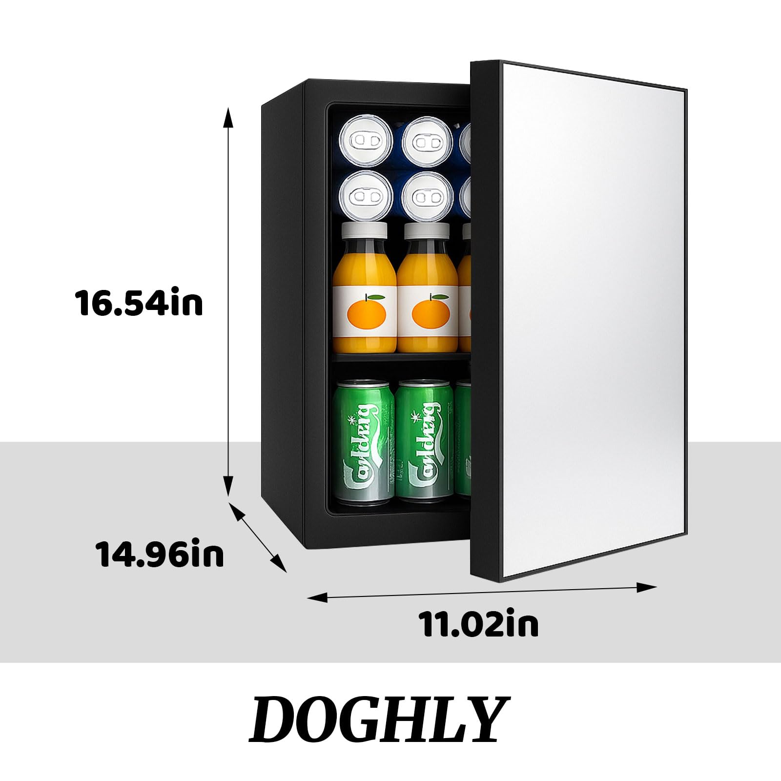 DOGHLY Compact Mini Fridge - 24 Cans/0.95 Cu.Ft Beverage Refrigerator with Mirrored Door & Digital Thermostat, Small Cosmetics Cooler for Skincare, Drinks, Food, Office, Dorm, Black on Fridge.com