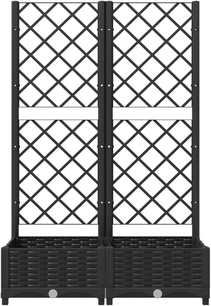 vidaXL Garden Planter with Trellis - Black Rectangular PP Planter with Integrated Support for Climbing Plants - 31.5"x15.7"x47.8"