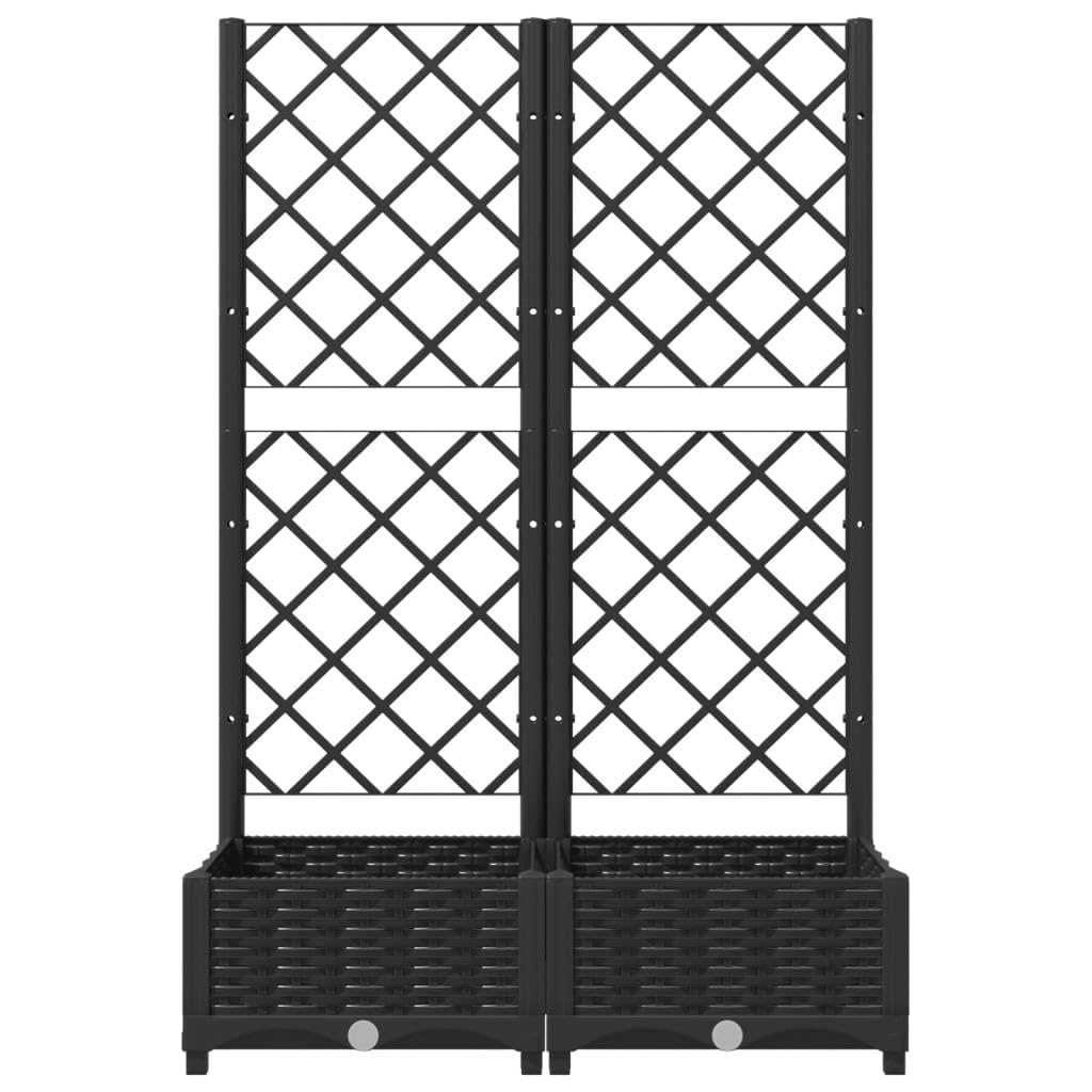 Jardiniere avec Treillis Noir 80 x 40 x 121,5 cm PP, Pot Cache pour Balcon terrasse Jardin Interieur Exterieur, bac Plante Fleur avec Drainage et Reserve Eau, Support pour Culture grimpante