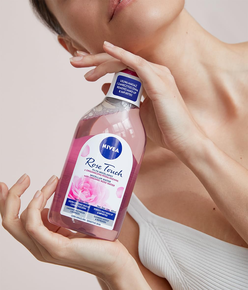 NIVEA Rose Touch Micellar Water with Organic Rose Water, 400 ml Facial Cleanser Liquid for Gentle Daily Makeup Removal and Hydration, Suitable for All Skin Types, Refreshing Scent