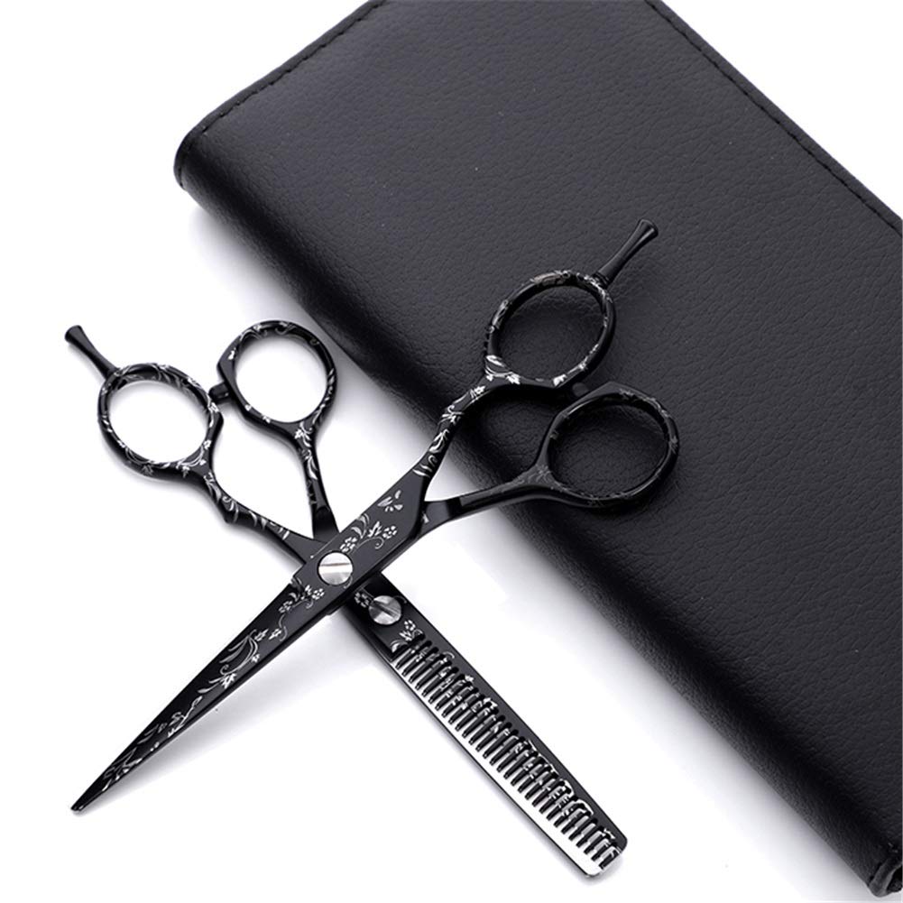 Ciseaux De Coiffure Professionnels, Ciseaux De Barbier De Salon, Kit De Ciseaux De Coupe De Cheveux Extra Tranchants pour Salon De Coiffure, Maison Ou Voyage, Motif Noir, 6,0 Pouces