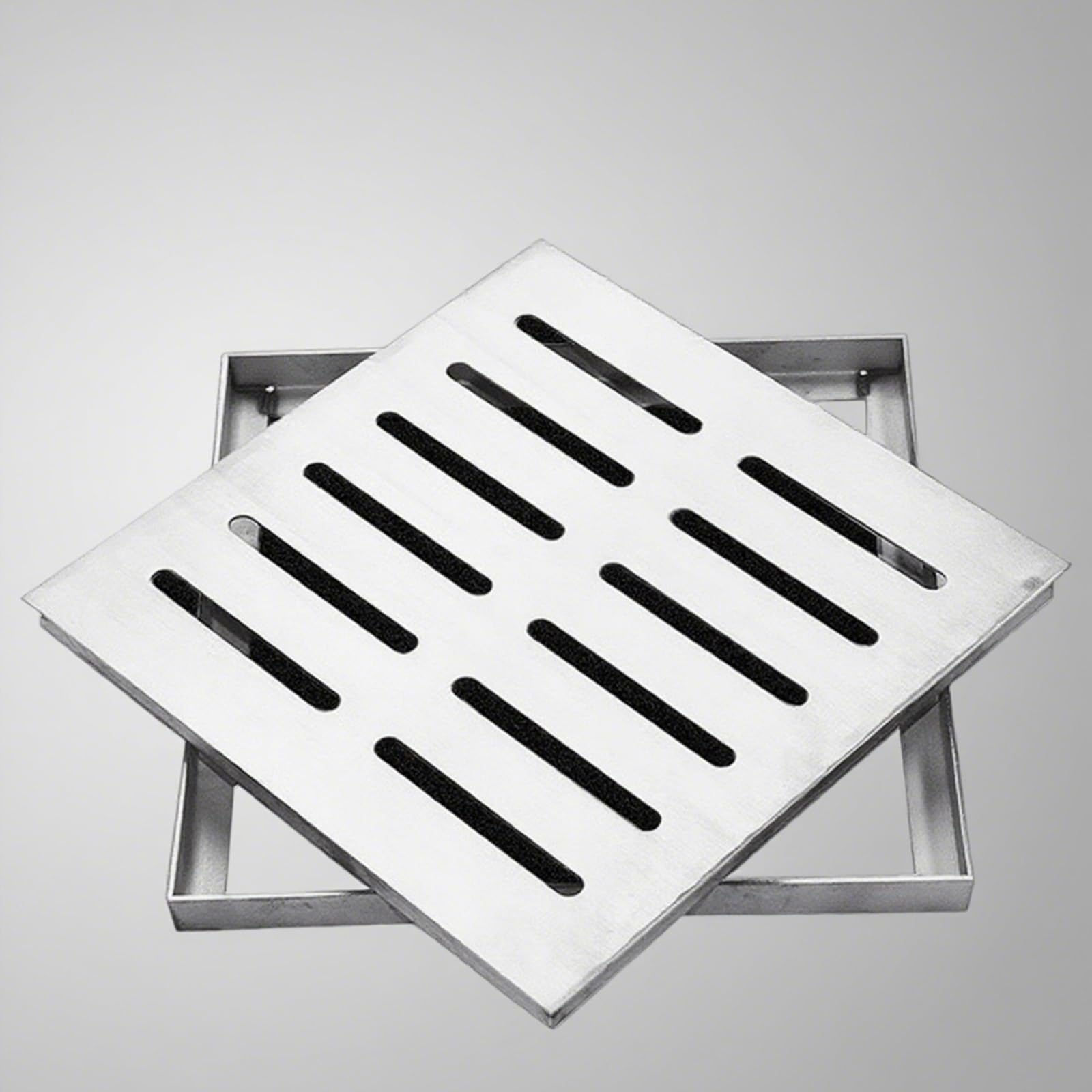 Couvercle de regard 50x50 cm en acier inoxydable 304 avec cadre pour drain enterré