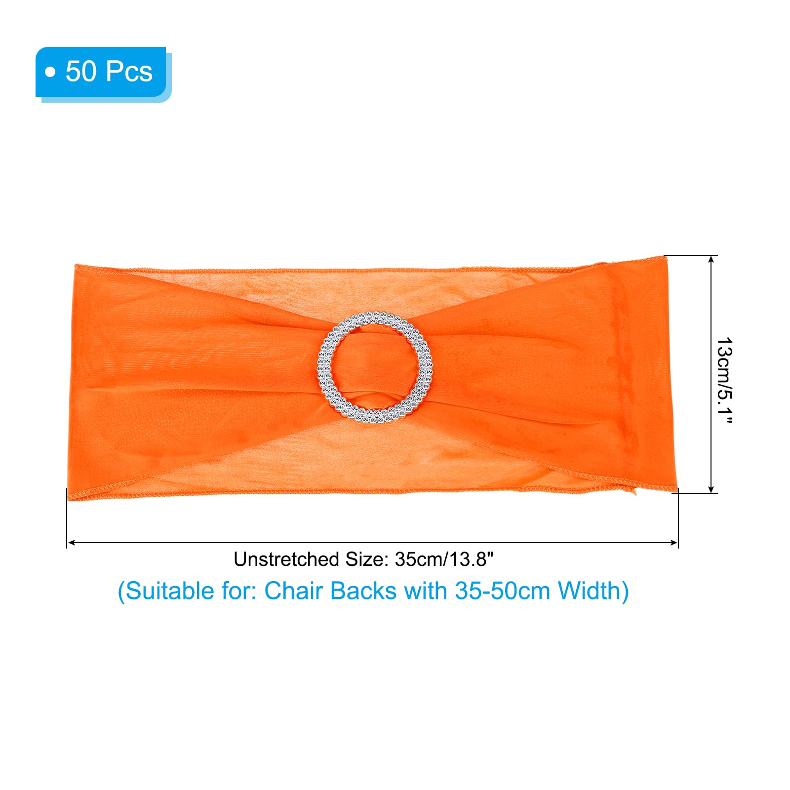 PATIKIL 14"x5" Stretch Chair Sashes Bows, 50 Pack Elastic Chair Bands Sashes with Buckle Slider for Wedding Banquet Decorations Orange - Image 2
