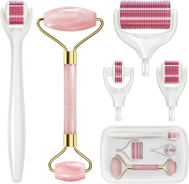 Derma Roller Microneedle Dermaroller Needles: Face Hair Growth Micro Needle 1.5mm Needling Regrowth Dermal Scalp Skin Loss Facial Roll Beard Grow Rollers Needler Microneedling Christmas Gift