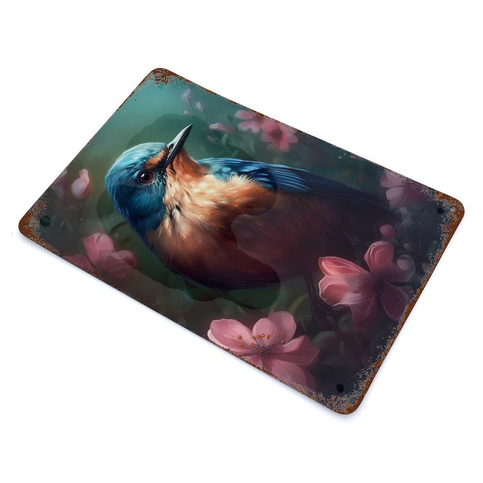 Warbler Bird Mythological 11.8"x7.9" Rust Effect Tin Sign, Decorative Metal Wall Art for Garage, Bar And Workshop Decor