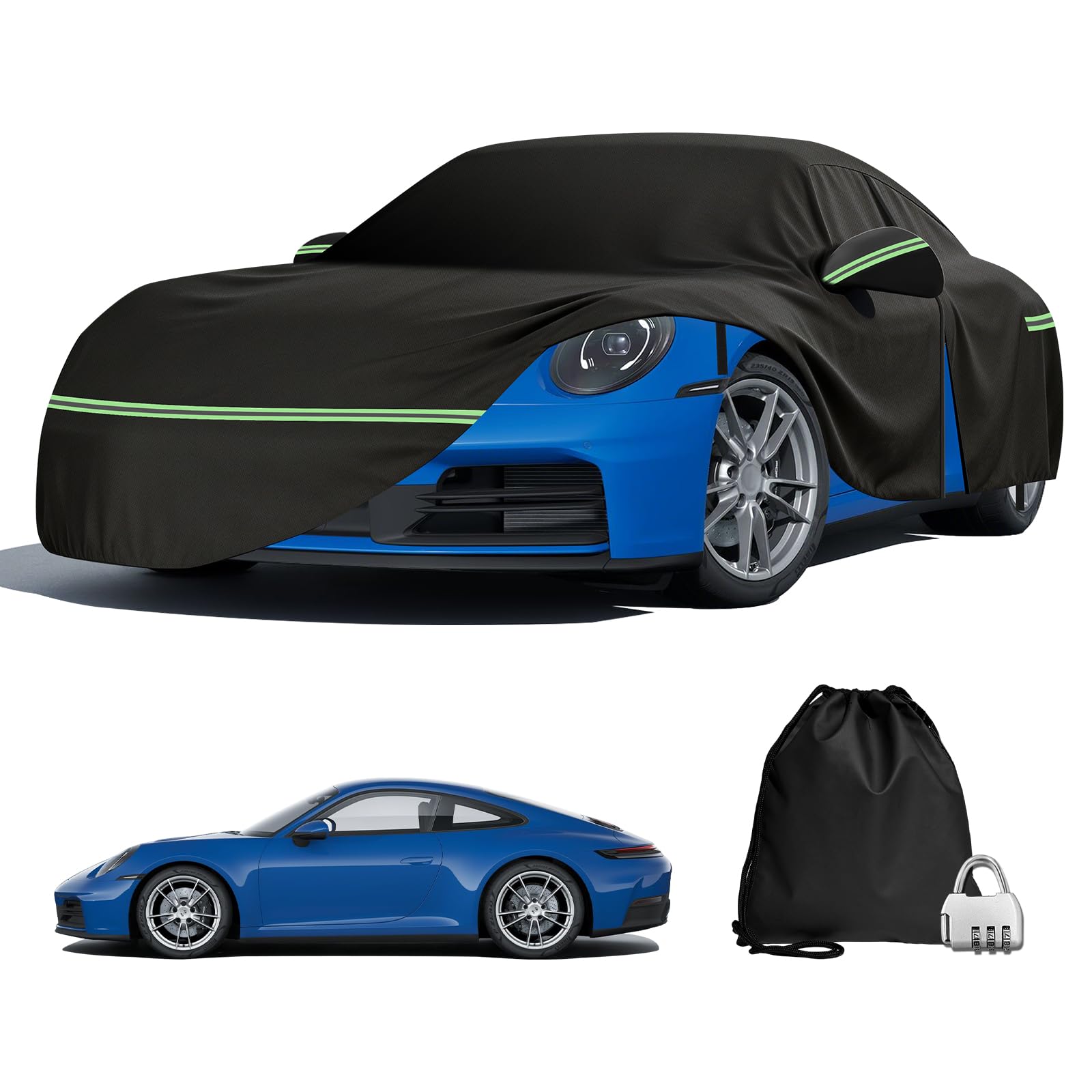 Telo copriauto impermeabile per Porsche 911 (serie 991/992/996/997) 1998-2024, 6 strati, per esterni, con chiusura lampo, fascia antivento, inverno ed estate