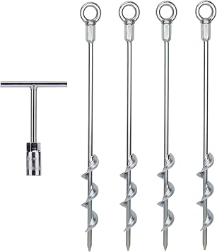Earth Anchors - 18" Set of 4 Heavy Duty Ground Stakes - Screw in Anchors for Mobile Homes, Sheds, Swing Sets, Trees, Awnings & Canopies - Includes Drill Bit