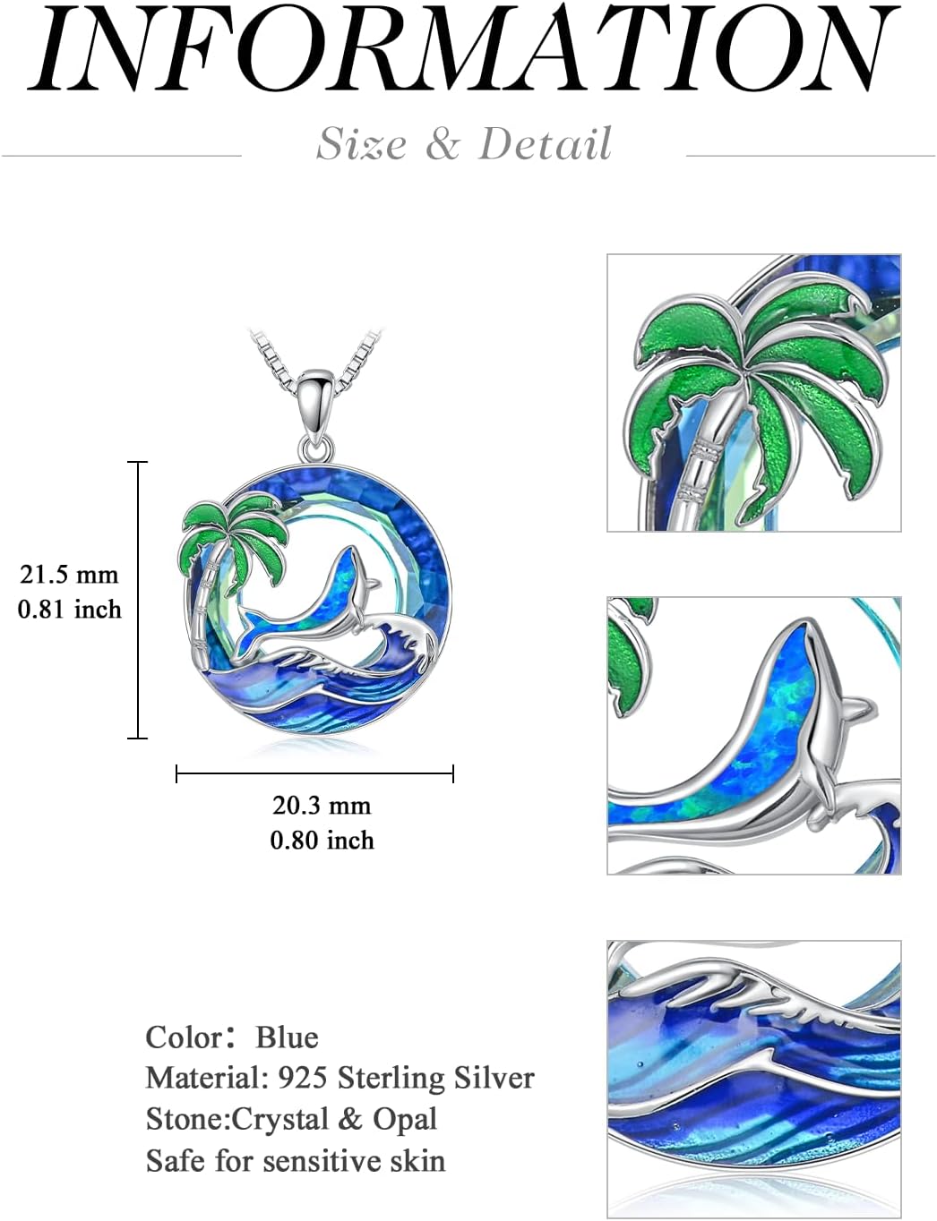 YYB Christmas Gifts Ocean Jewelry 925 Sterling Silver Tropical Beach Wave Palm Tree Necklace for Women Anniversary Birthday Gifts for Her - Image 6