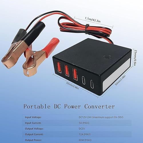Miniatura 6 de 12V 24V a USB USB-C Buck Conversión Cargador Multi Puerto Adaptador Salida DC 5V 12A 60W