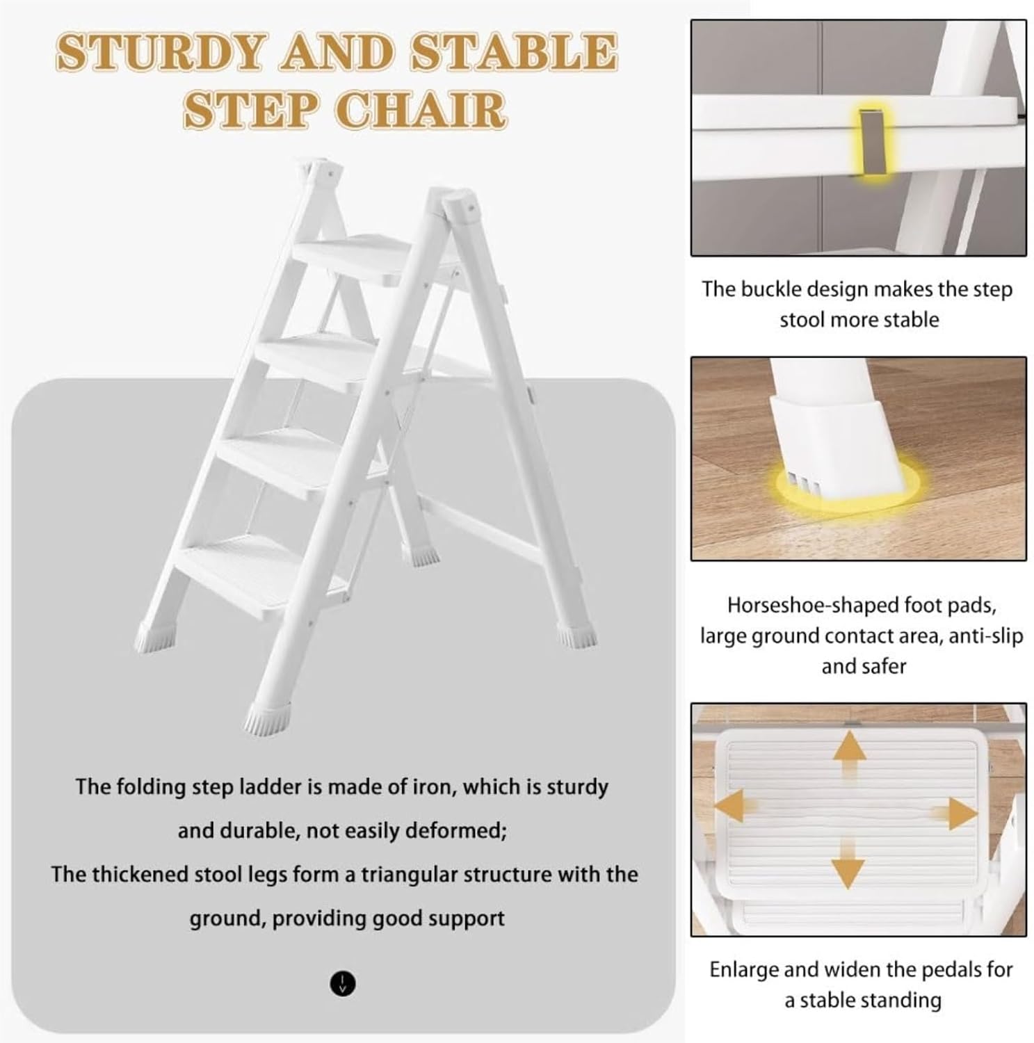 Attic Ladders 4-Layer Folding Ladder Chair Folding Stepladder for Home Foldable Step Ladders, Portable Anti-Slip Step Stool(Pink)