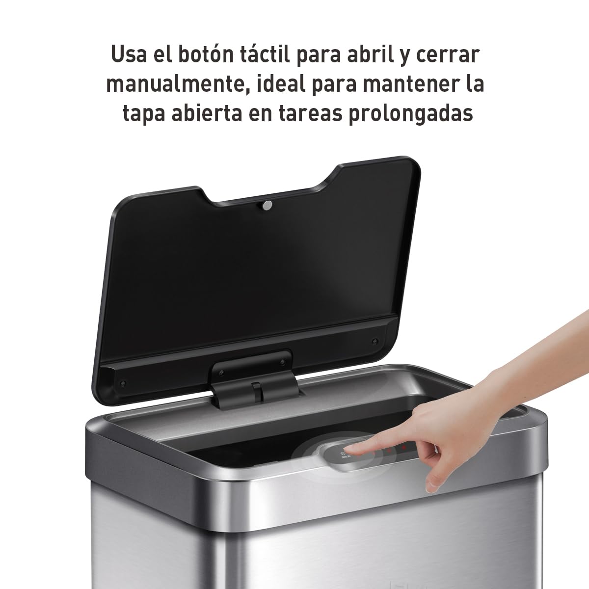 EKO Mirage-T | Cubo de Basura Cocina 50L con Sensor de Movimiento | Papelera Rectangular sin Contacto en Acero Inoxidable Cepillado