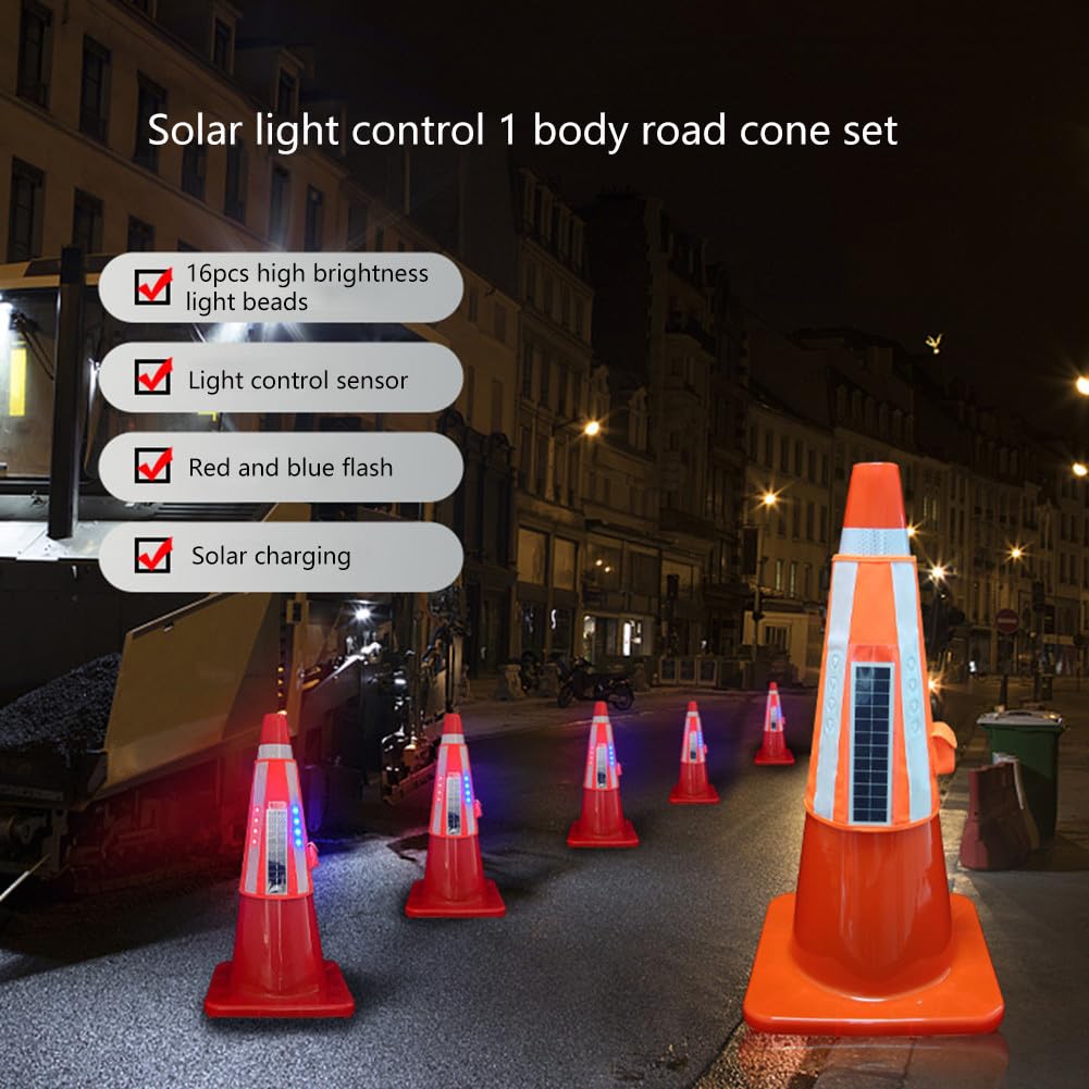 Cubierta de cono de carretera emisor de luz LED con cuentas de luz, cono reflectante solar for construcción nocturna y mantenimiento de carreteras, 1 unidad | [](Big)