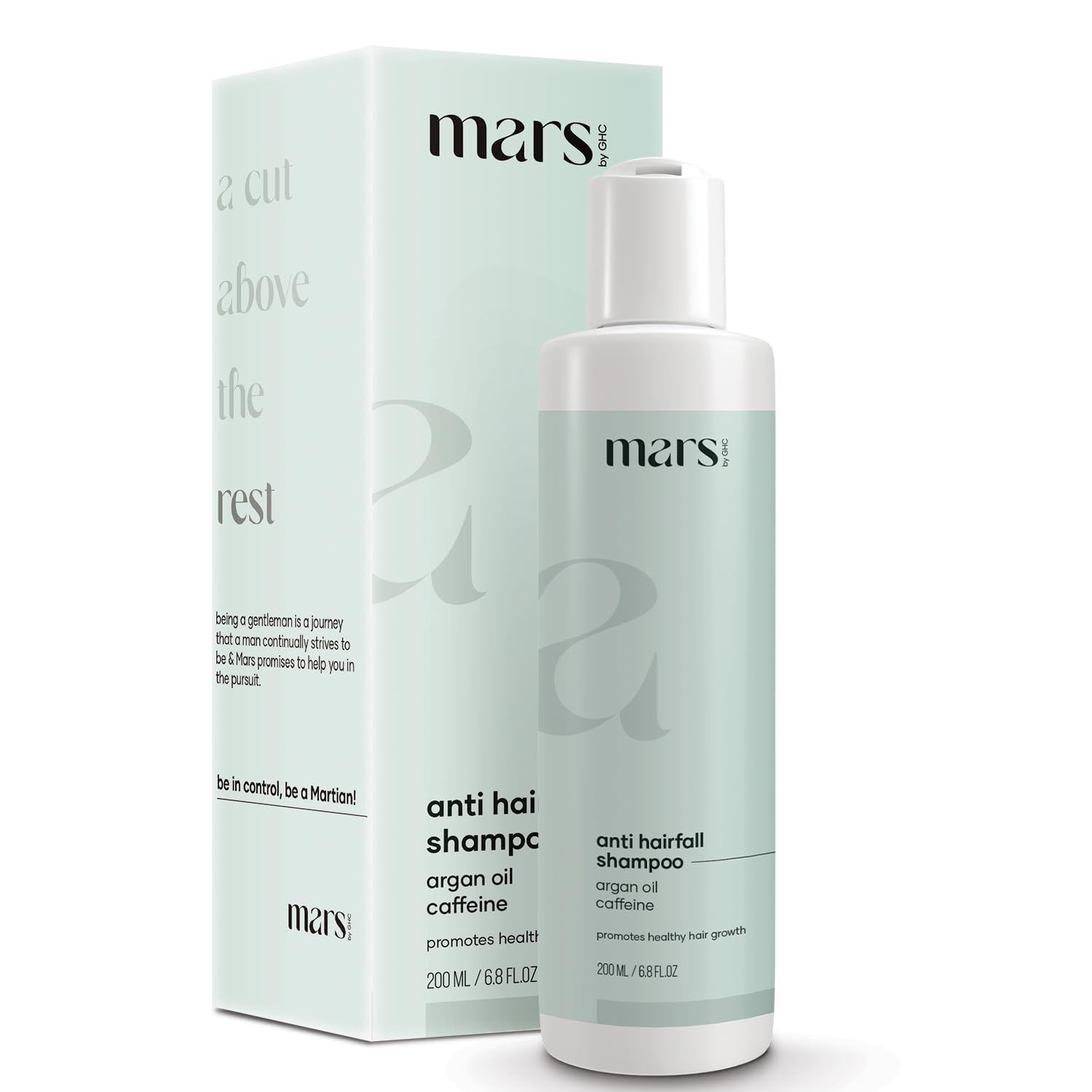 mars by GHC Anti Hair Fall Hair Shampoo, Prevents Hairfall & Promotes Stronger Hair Growth, Powered With Aloe Vera, Argan Oil & Caffeine | Paraben, SLS & Sulphate Free (200 ml - Pack of 1)