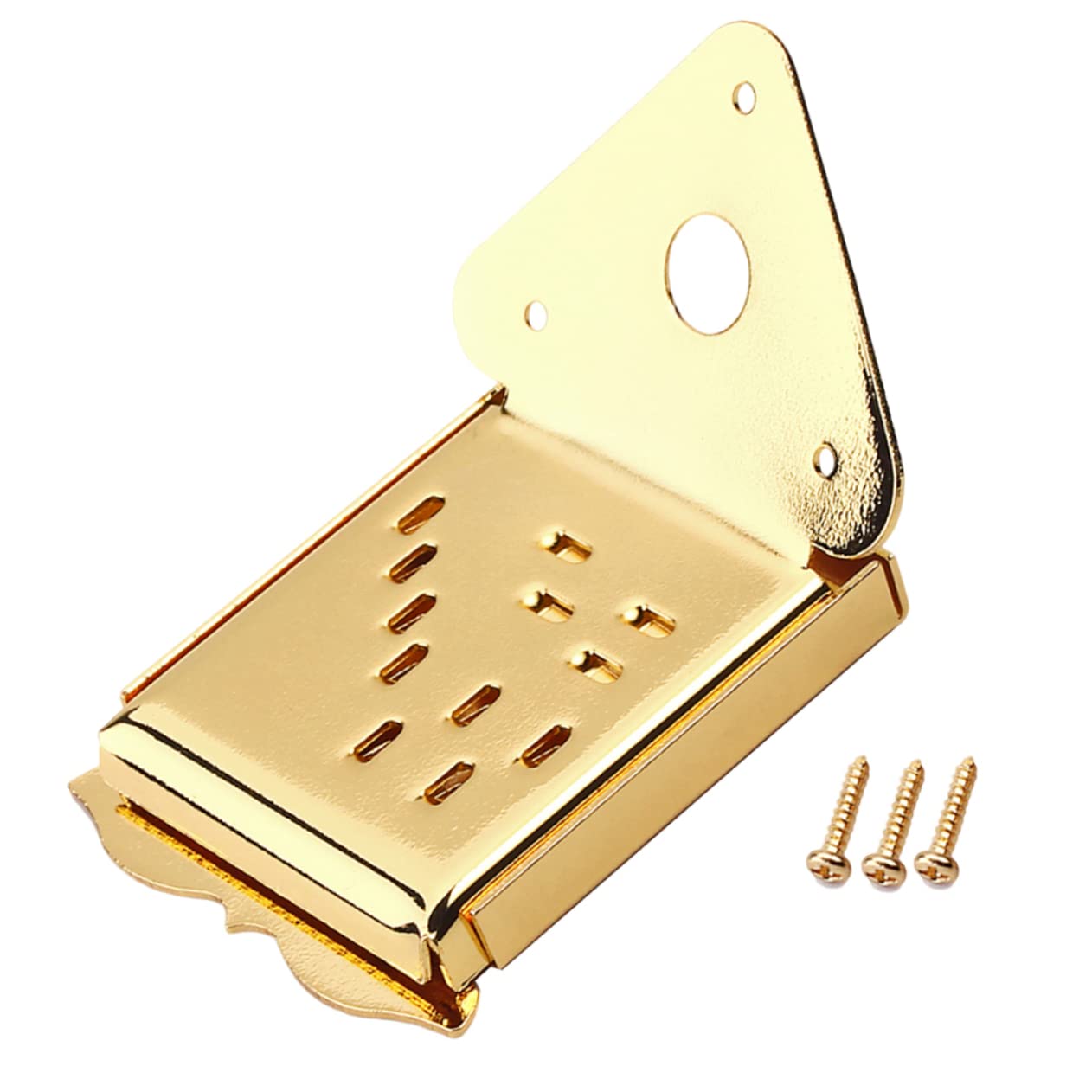 Holibanna Metal Mandolin Tailpiece with Screws Durable Metal Construction Easy Installation Removable Coverplate for Fast String Changes Upgrade Your Mandolin Look and Feel Golden