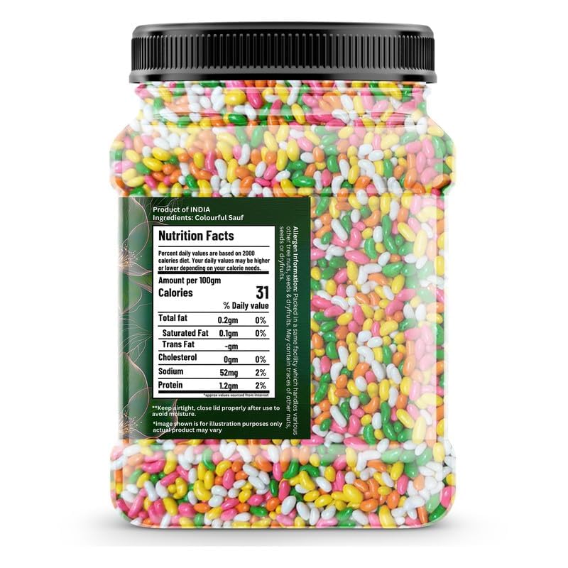 Image of MEWA KRUNCH Sugar Coated Saunf 1 kg | Sweet Colourful Fennel Seeds Mukhwas | Multicolour Saunf Mouth Freshener | Cake Decoration Saunf | After Meal Digestive Candy | Jar Pack