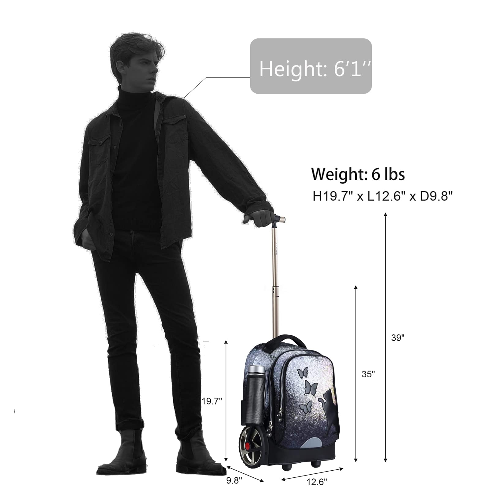 Rollen-Laptoptasche für 14-Zoll-Laptops, Rollen-Büchertasche für Jugendliche, Rollen-Reisetaschen, Koffer und Aktentasche mit Rollen