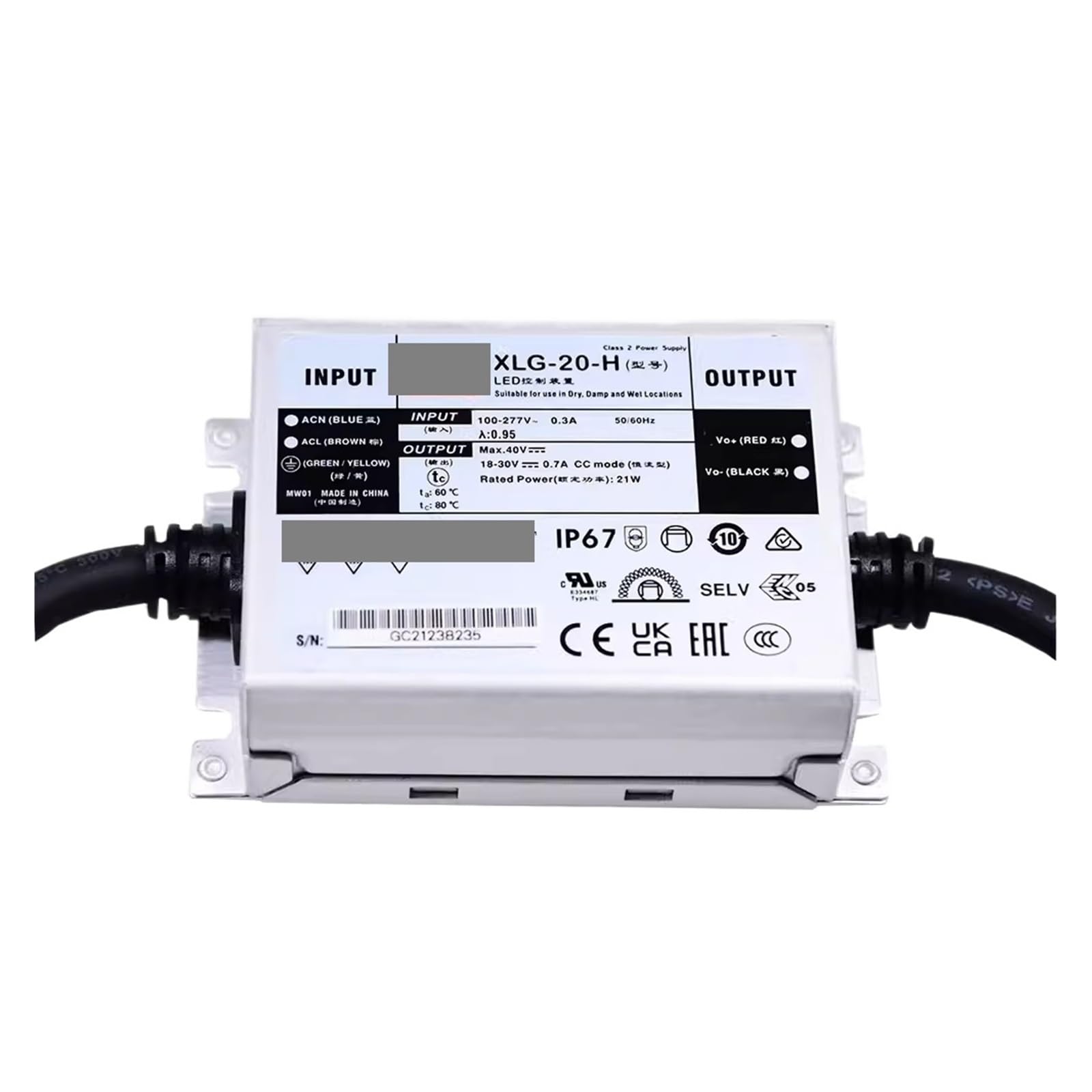 Driver LED XLG-20-M-B alimentation 21W à courant constant pour éclairage technique