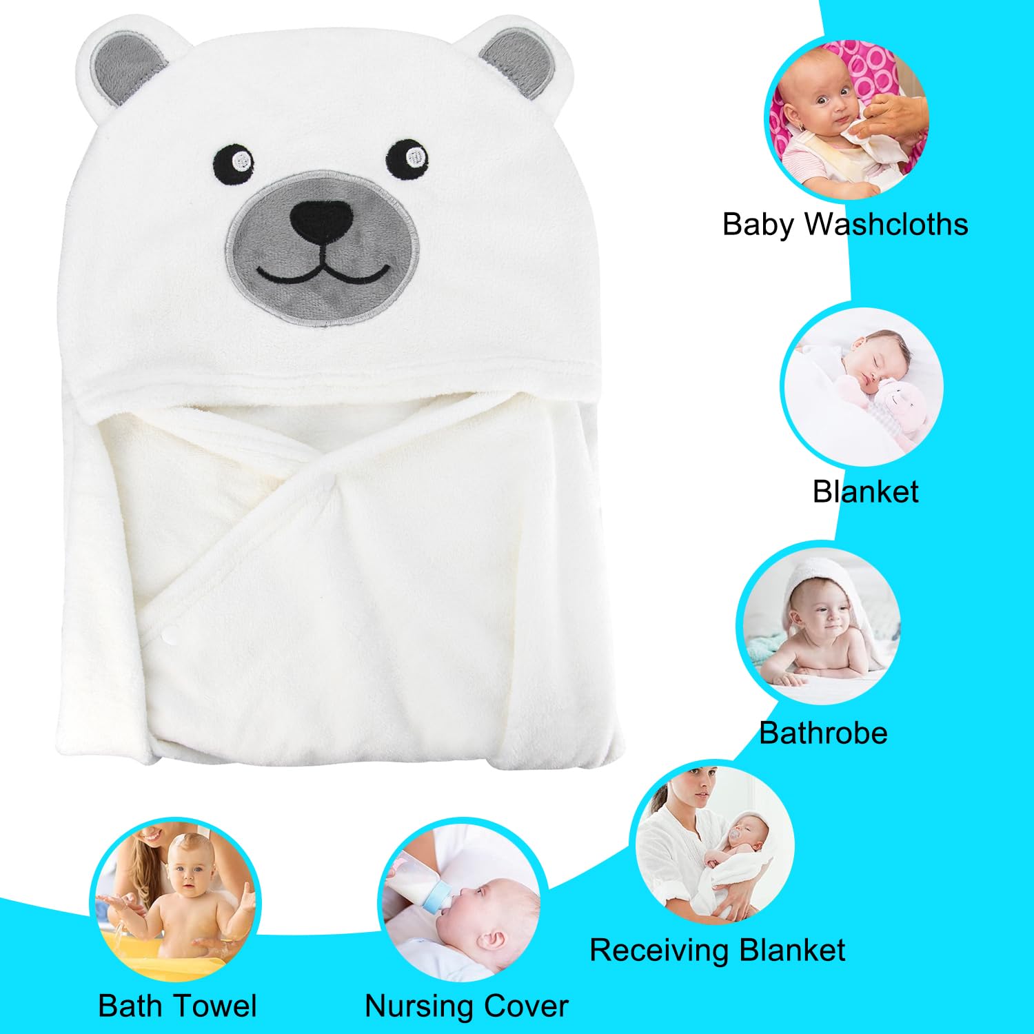 ROMASA - Toalla de baño para bebé con capucha, ultra suave y absorbente, manta de baño para recién nacidos (oso blanco)
