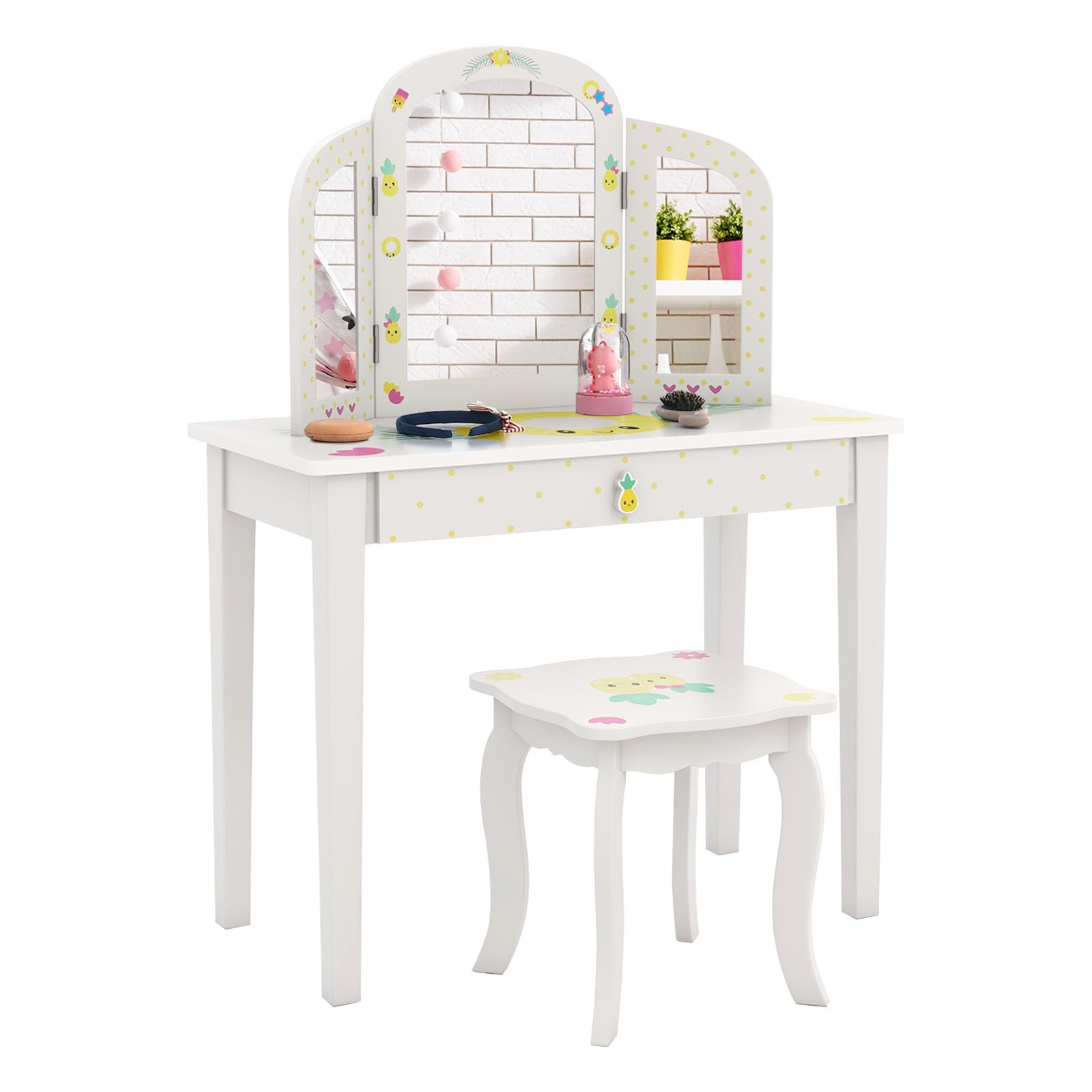 Coiffeuse Enfant, Coiffeuse Avec Miroir Ovale Amovible Et Tabouret Table De Maquillage 2 En 1 Pour Enfant 3 Ans Coiffeuse En Bois Blanc Ovale 95043231
