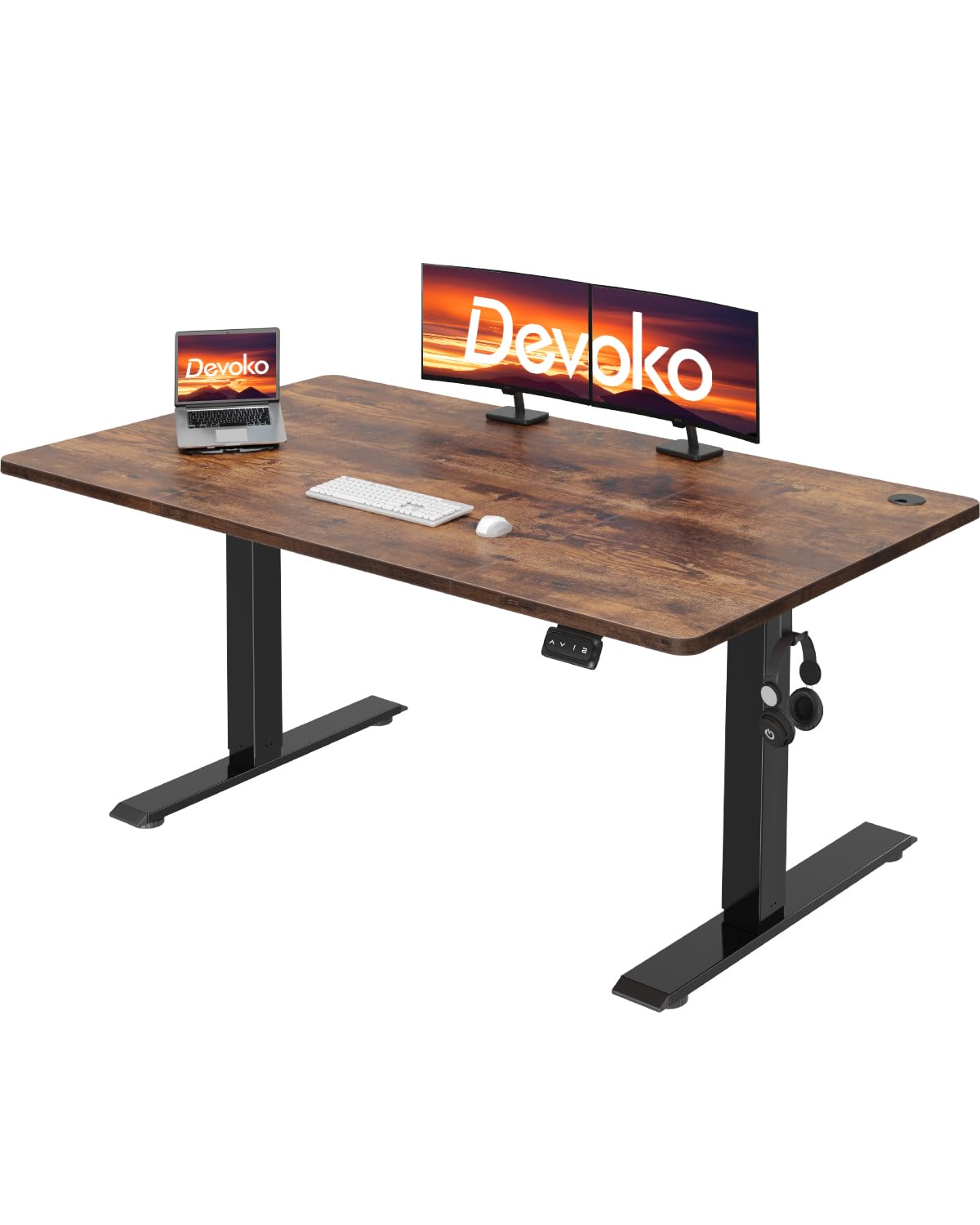 Devoko 140x60 cm Escritorio Regulable en Altura, Escritorio Elevable Eléctrico Telescópico Bidireccional, Escritorio de Oficinay Hogar, para Estudio en Casa con Tablero Ensamblado, Marron